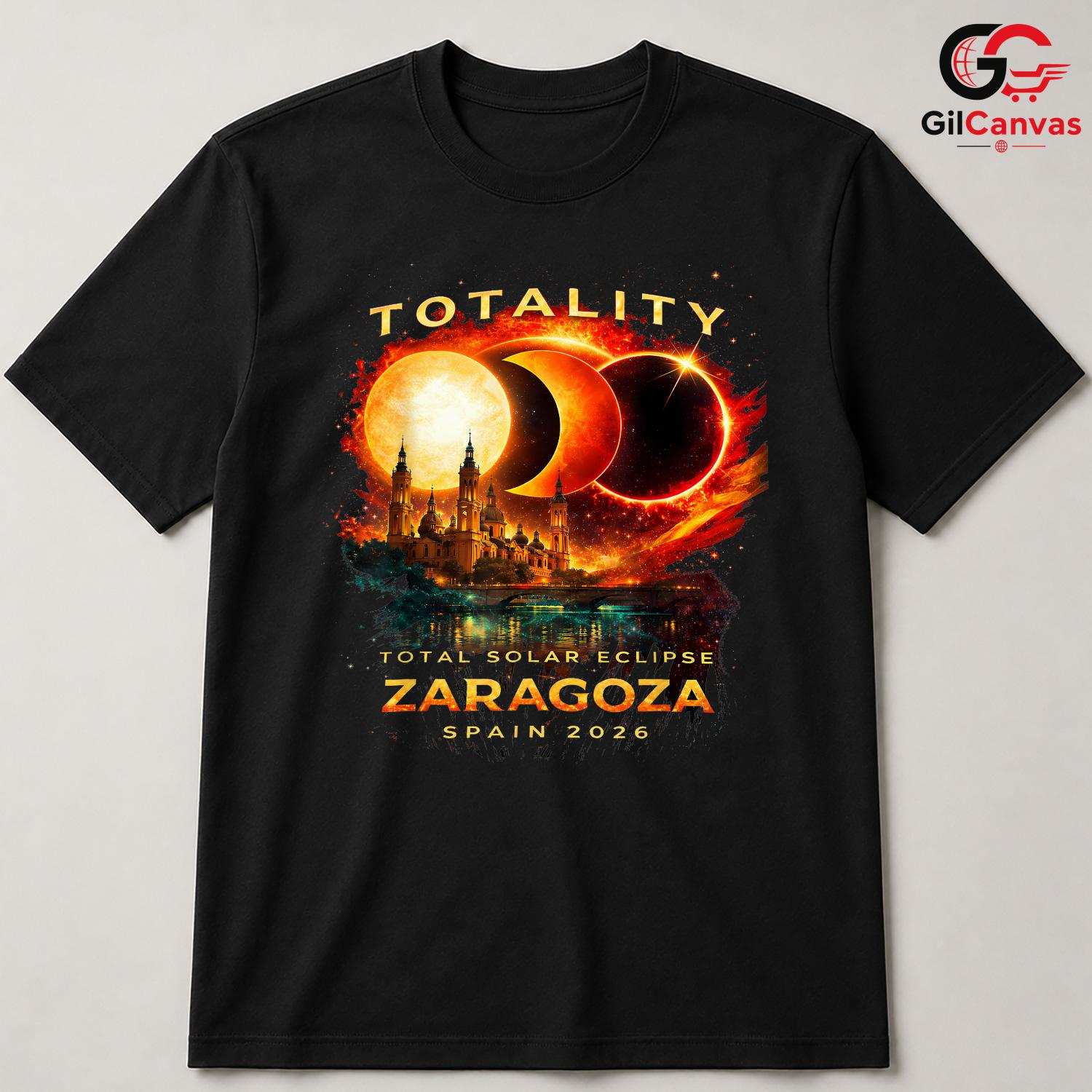 Zaragoza Spain Eclipse T-Shirt Unisex Total Solar 2026 Astronomy Gift