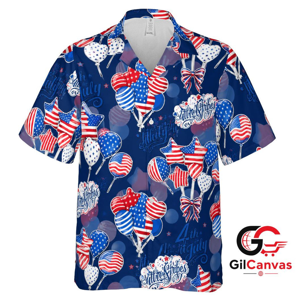 4th Of July Tee Hawaiian Shirt With Balloons Men Fun Patriotic Summer Wear