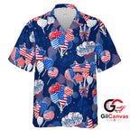 4th Of July Tee Hawaiian Shirt With Balloons Men Fun Patriotic Summer Wear
