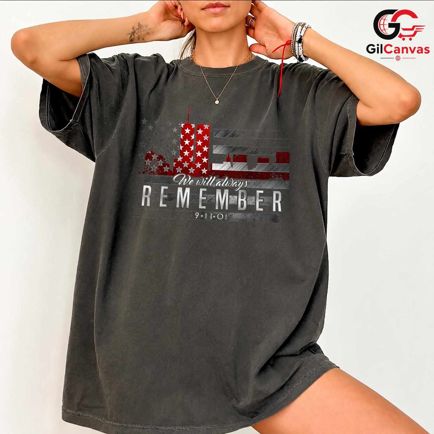 9-11 Memorial Remember Tee Shirt Unisex Patriotic Adult Gift For September Event