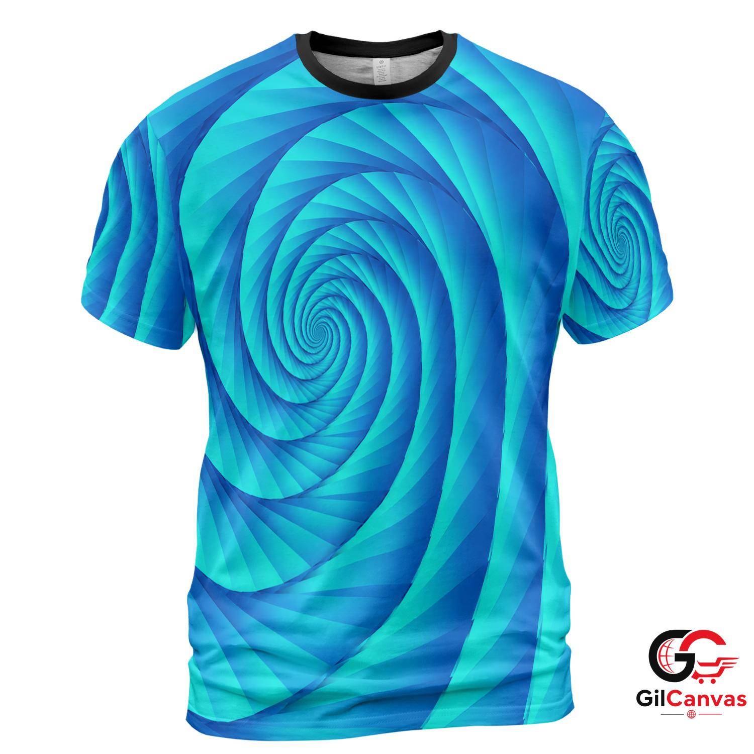 Abstract Spiral Art 3D T-Shirt, Unique Unisex Artist Graphic Tee For Summer