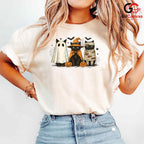 Adorable Black Cat Trio Tee Shirt Unisex Spooky Ghost Mummy Costume For Kids