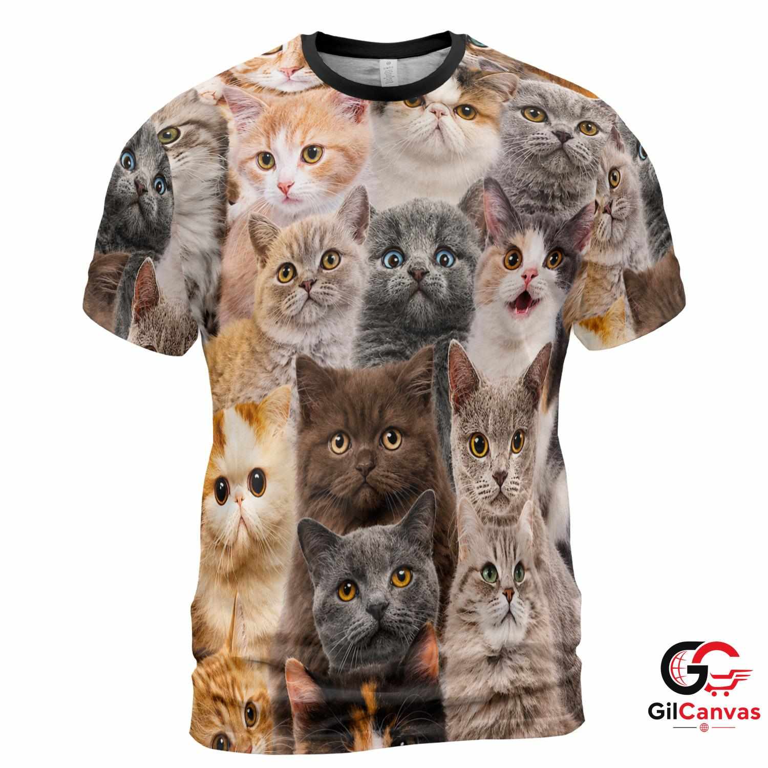 Adorable Cats 3D T-Shirt, Unisex Pet Lover Graphic Tee Gift For Animal Events