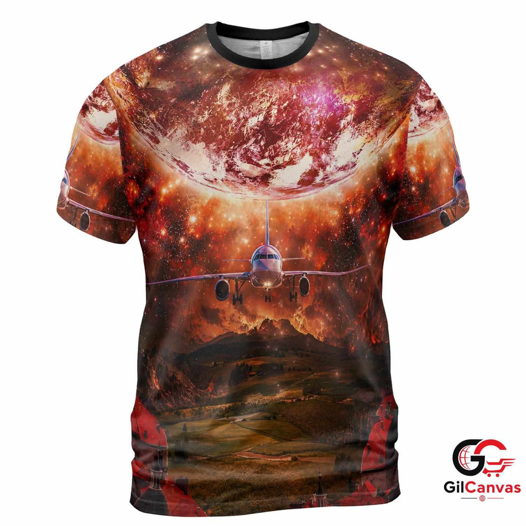 Airplane Cosmic 3D T-Shirt, Unisex Travel Adventure Graphic Tee For Explorers