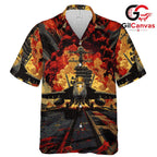 Airplane Graphic Hawaiian Tee, Casual Attire for Men Summer Beach Parties