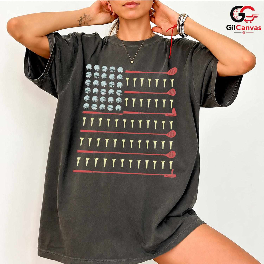 American Flag Golf T-Shirt Fourth Of July Patriot Unisex Golfer Graphic Apparel