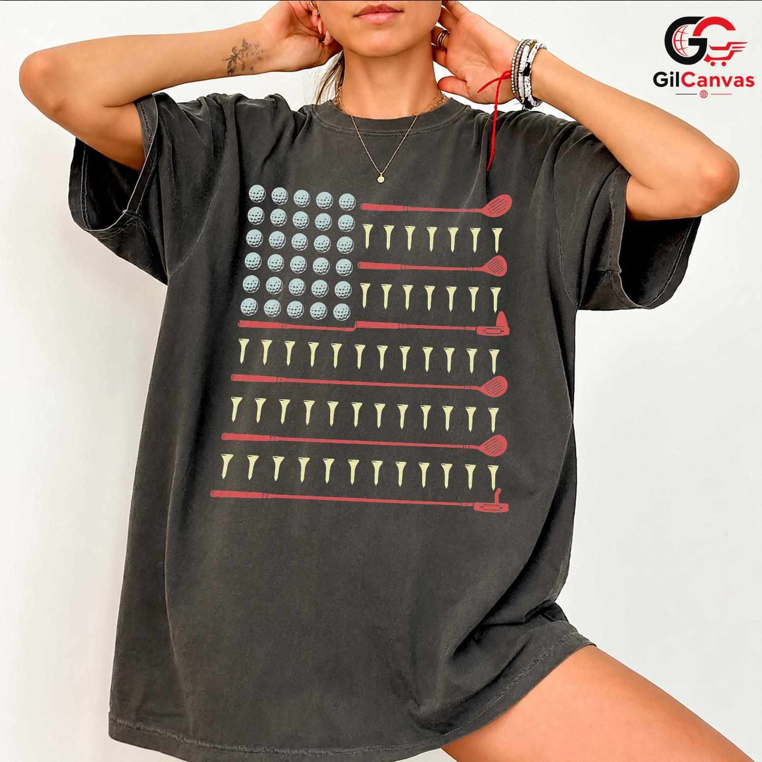 American Flag Golf T-Shirt Fourth Of July Patriot Unisex Golfer Graphic Apparel