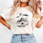 Ancient Alien Pyramid UFO T-Shirt Desert Camel Sci Fi Unisex Graphic Apparel Tee
