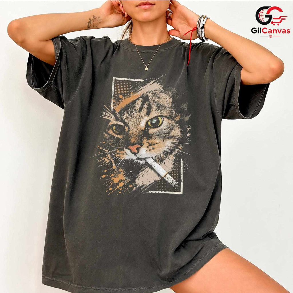Artistic Cool Cat T-Shirt Men Women Casual Wear Feline Style Graphic Apparel