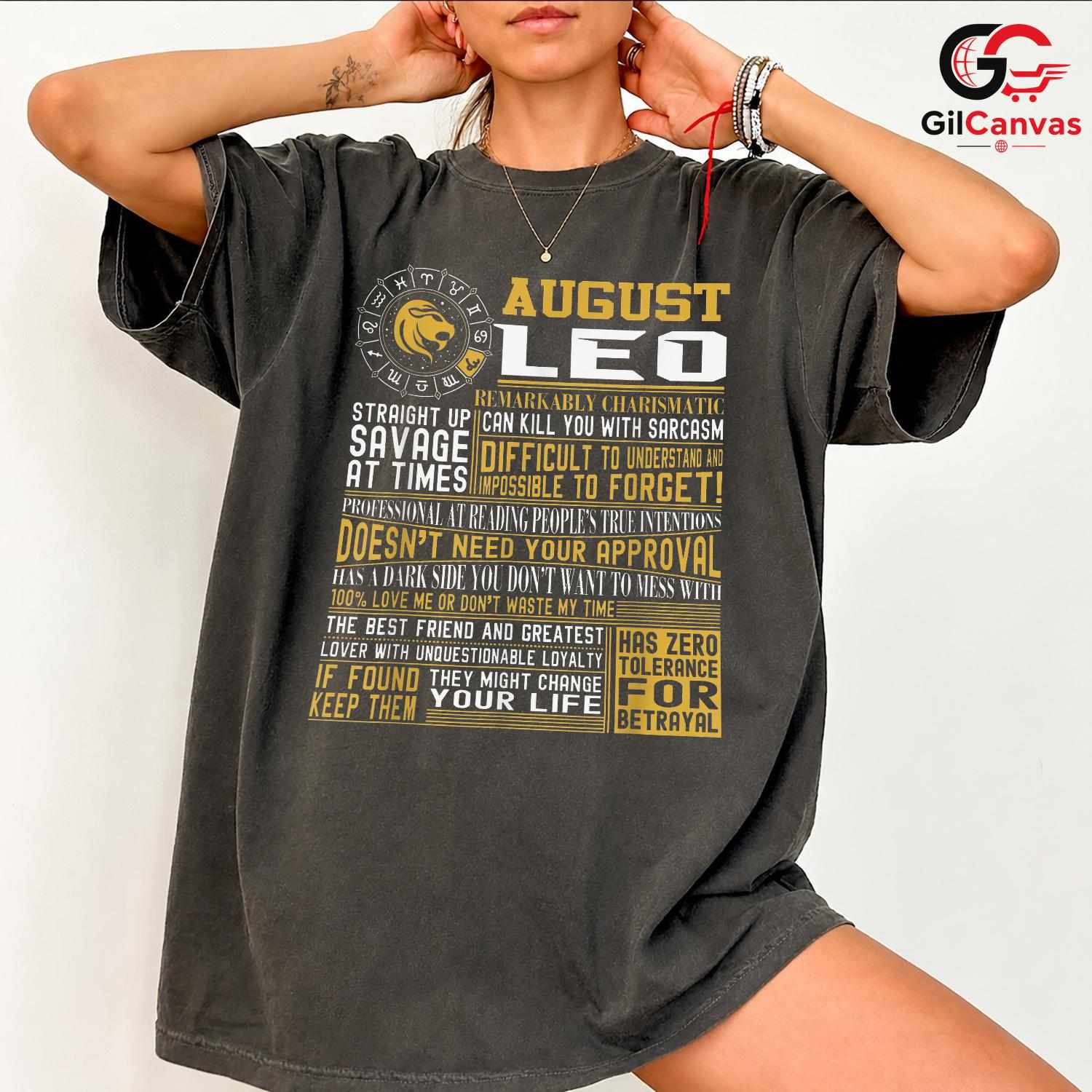 August Leo Astrology T-Shirt Unisex Fun Birthday Gift Idea For Zodiac Fan