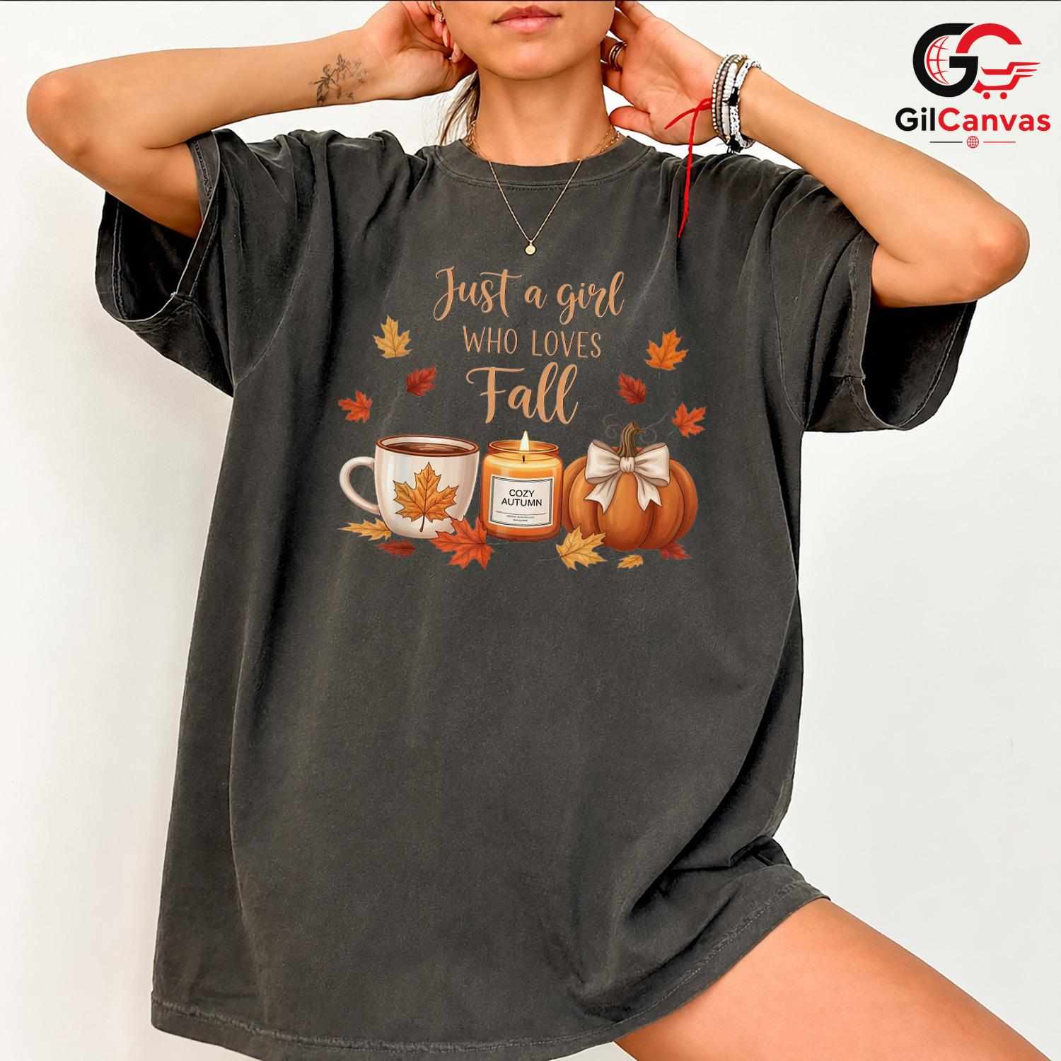 Autumn Girl Pumpkin Leaves Tee Unisex Cute Fall Season Celebration Gift Her