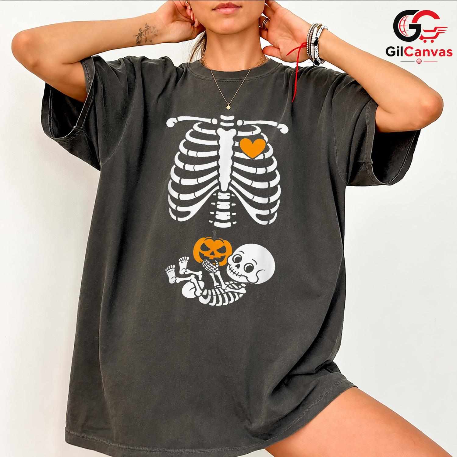 Baby Skeleton Pumpkin T-Shirt Unisex Cute Halloween Event Gift Idea For Kids