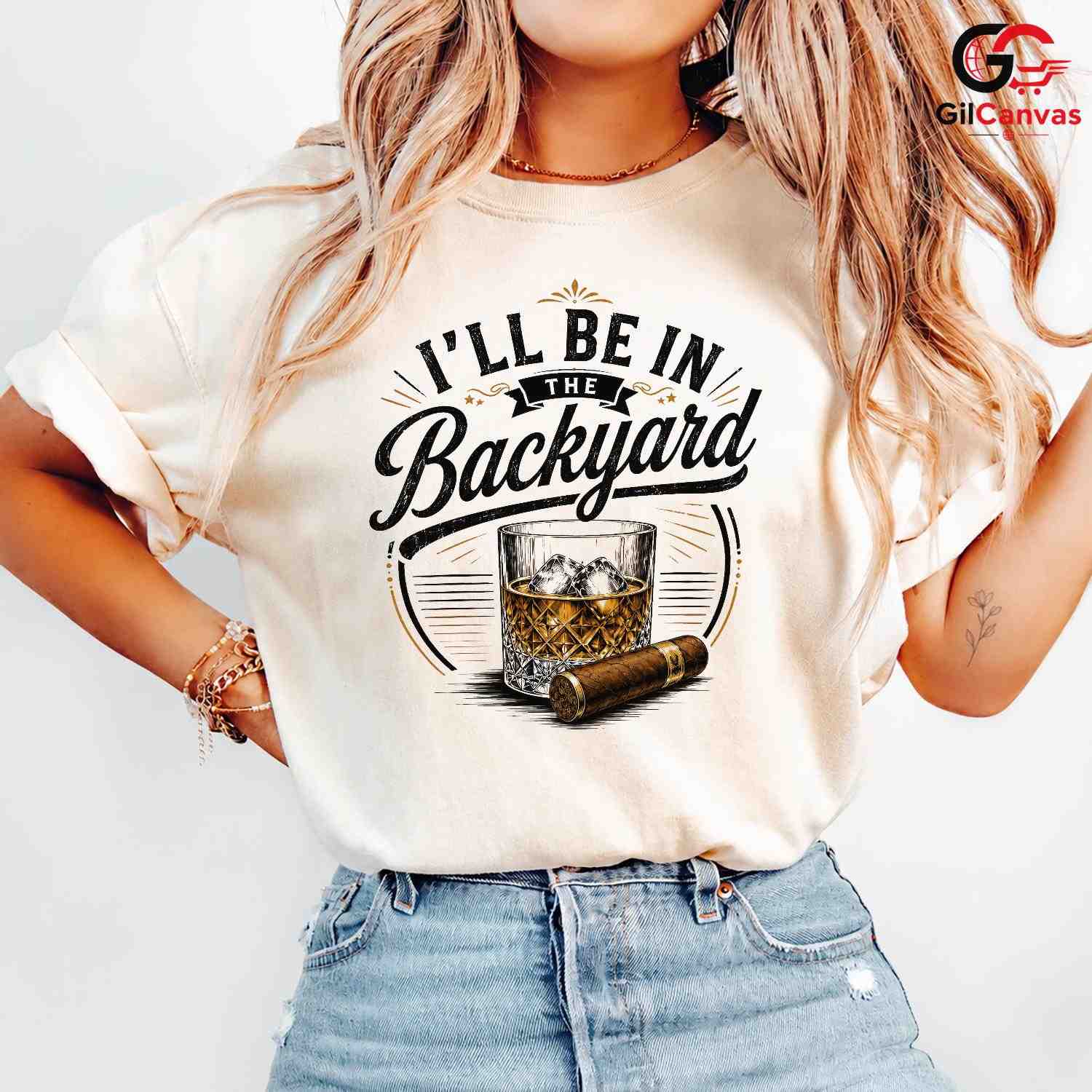 Backyard Whiskey Cigar T-Shirt Fathers Day Grilling Gift Unisex Graphic Apparel
