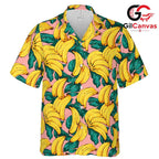 Banana Print Hawaiian Shirt, Tropical Style Men Beach Wear Summer Holidays
