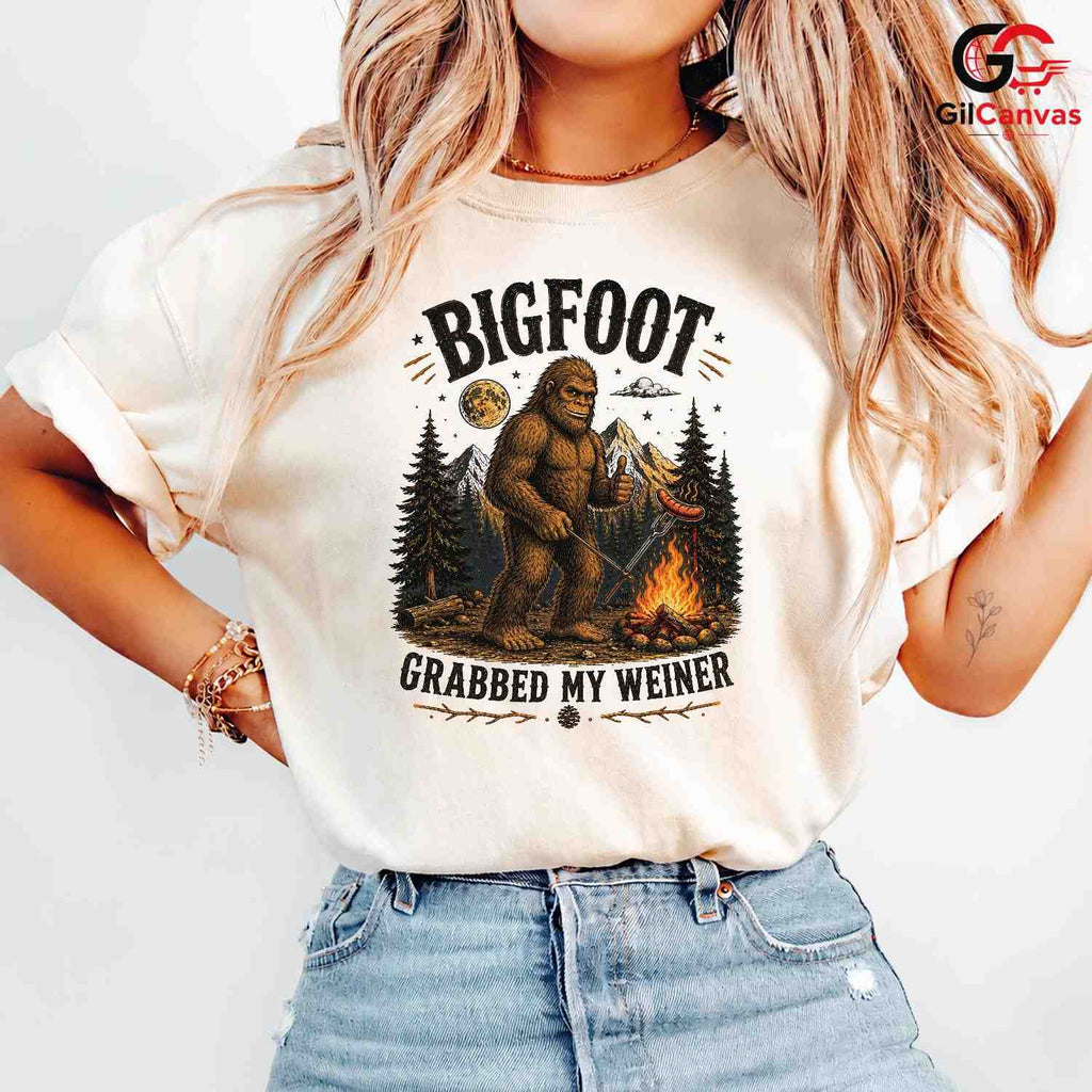 Bigfoot Camping T-Shirt Funny Outdoor Adventure Graphic Design Unisex Apparel