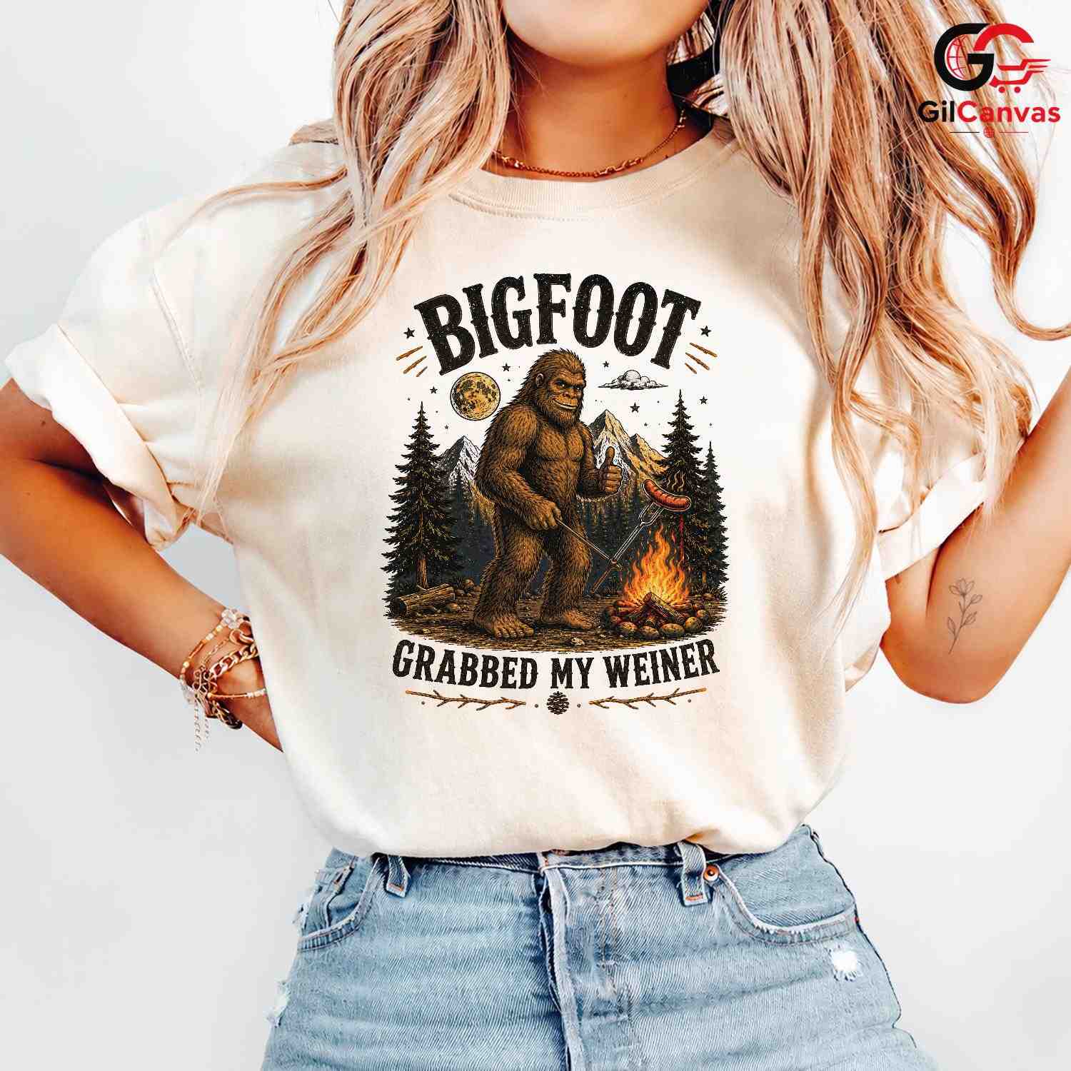 Bigfoot Camping T-Shirt Funny Outdoor Adventure Graphic Design Unisex Apparel