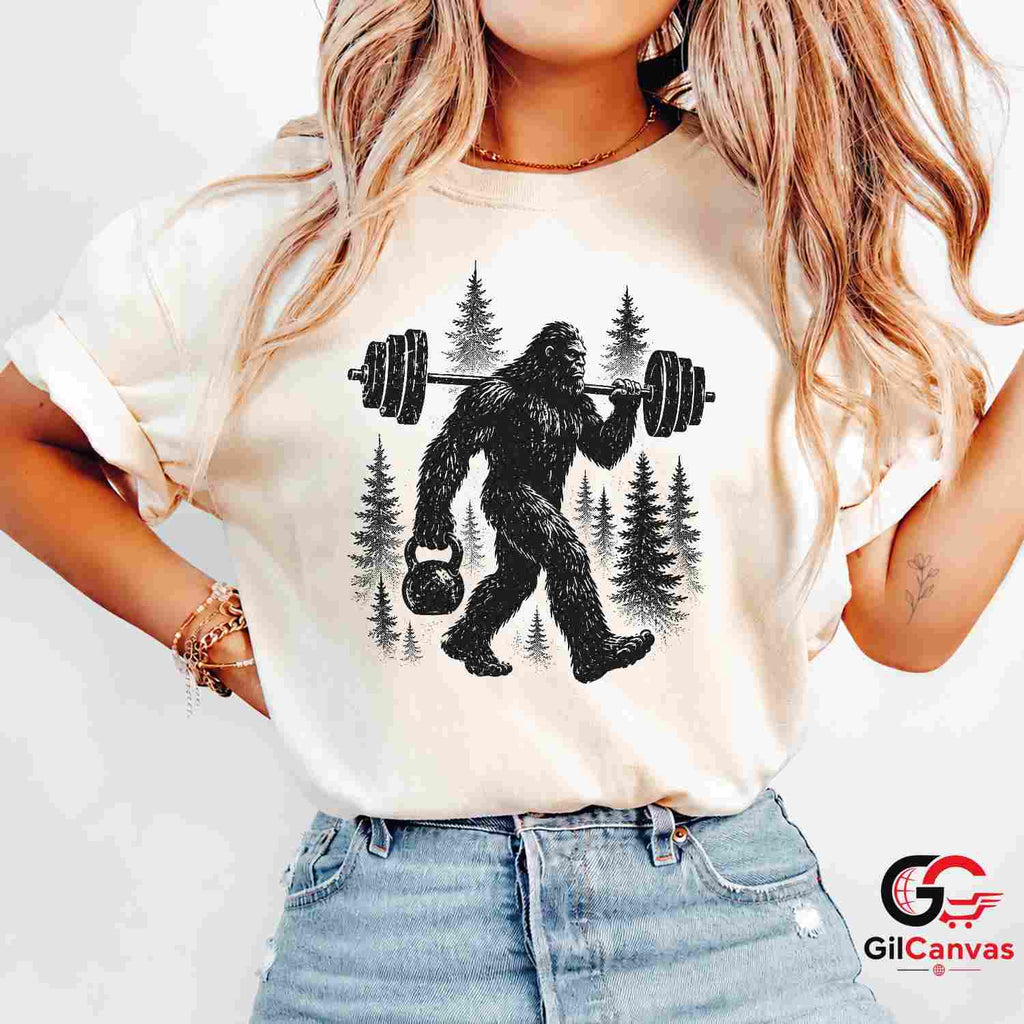 Bigfoot Weightlifting T-Shirt Gym Workout Sasquatch Unisex Fitness Graphic Tee