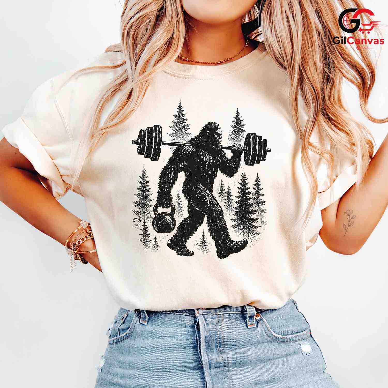 Bigfoot Weightlifting T-Shirt Gym Workout Sasquatch Unisex Fitness Graphic Tee