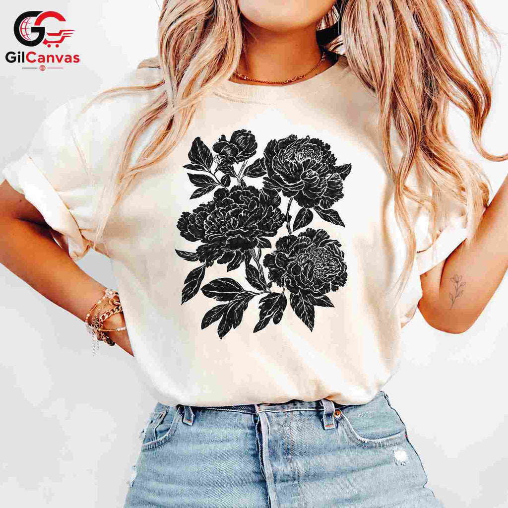 Black Floral Garden T-Shirt Unisex Fashionable Mothers Day Gift Graphic Shirt