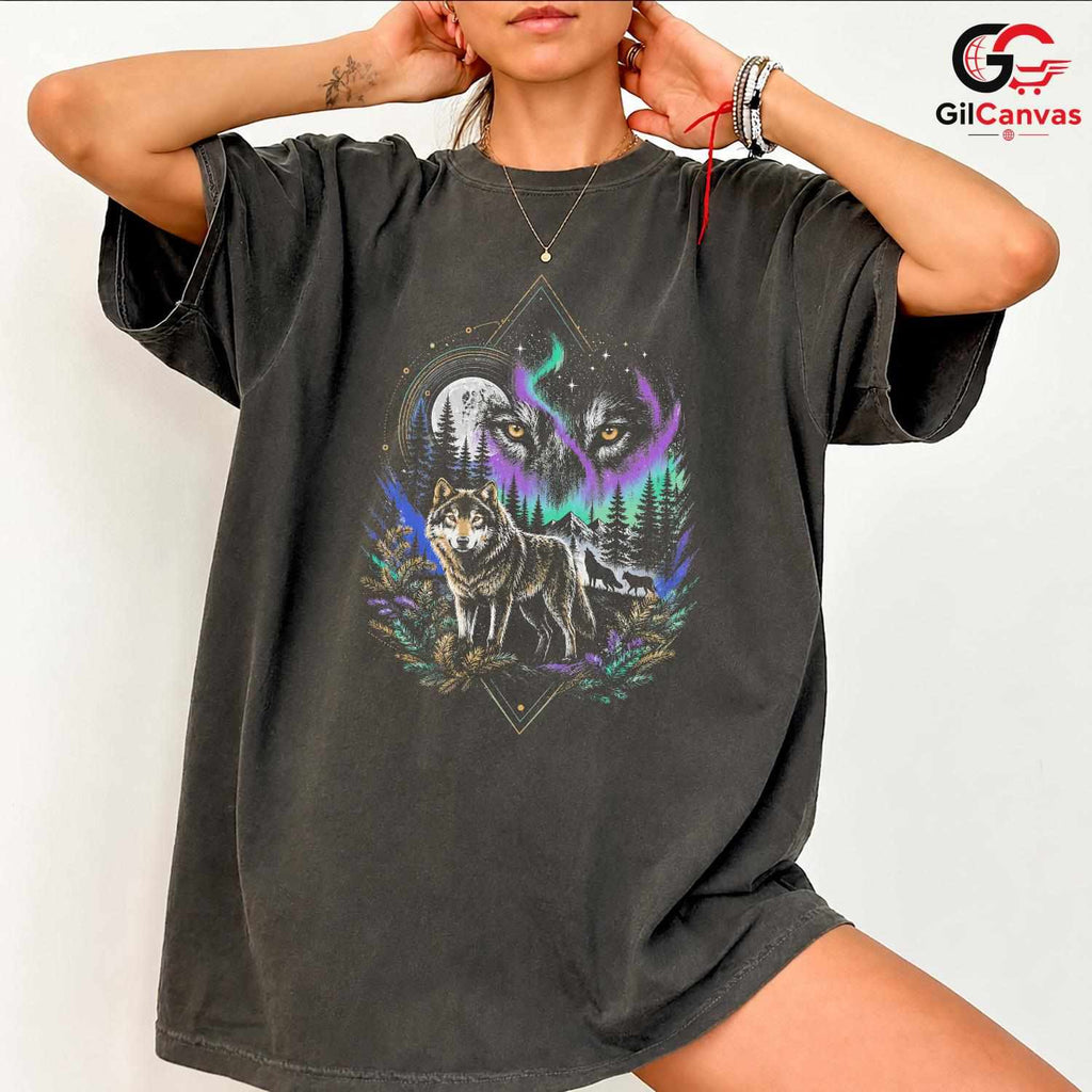 Black Forest Wolf Tee Shirt Nature Lover Camping Adventure Unisex Apparel
