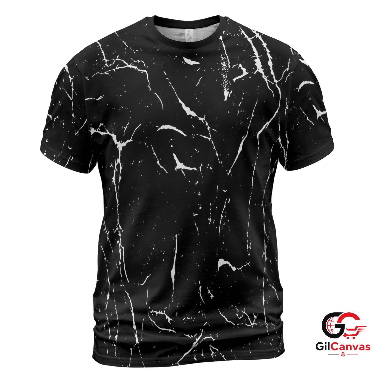Black Marble Print 3D T-Shirt, Trendy Unisex Casual Graphic Tee Gift Everyday