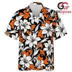 Black Orange Lily Tropical Shirt, Unisex Beach Vacation Wear Summer Holiday