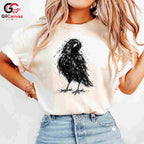 Black Raven Halloween T-Shirt Unisex Spooky Bird Design Graphic Apparel Fun Tee