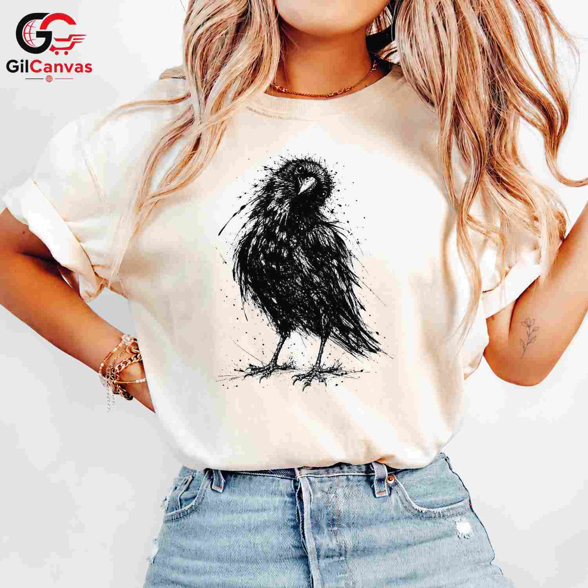 Black Raven Halloween T-Shirt Unisex Spooky Bird Design Graphic Apparel Fun Tee