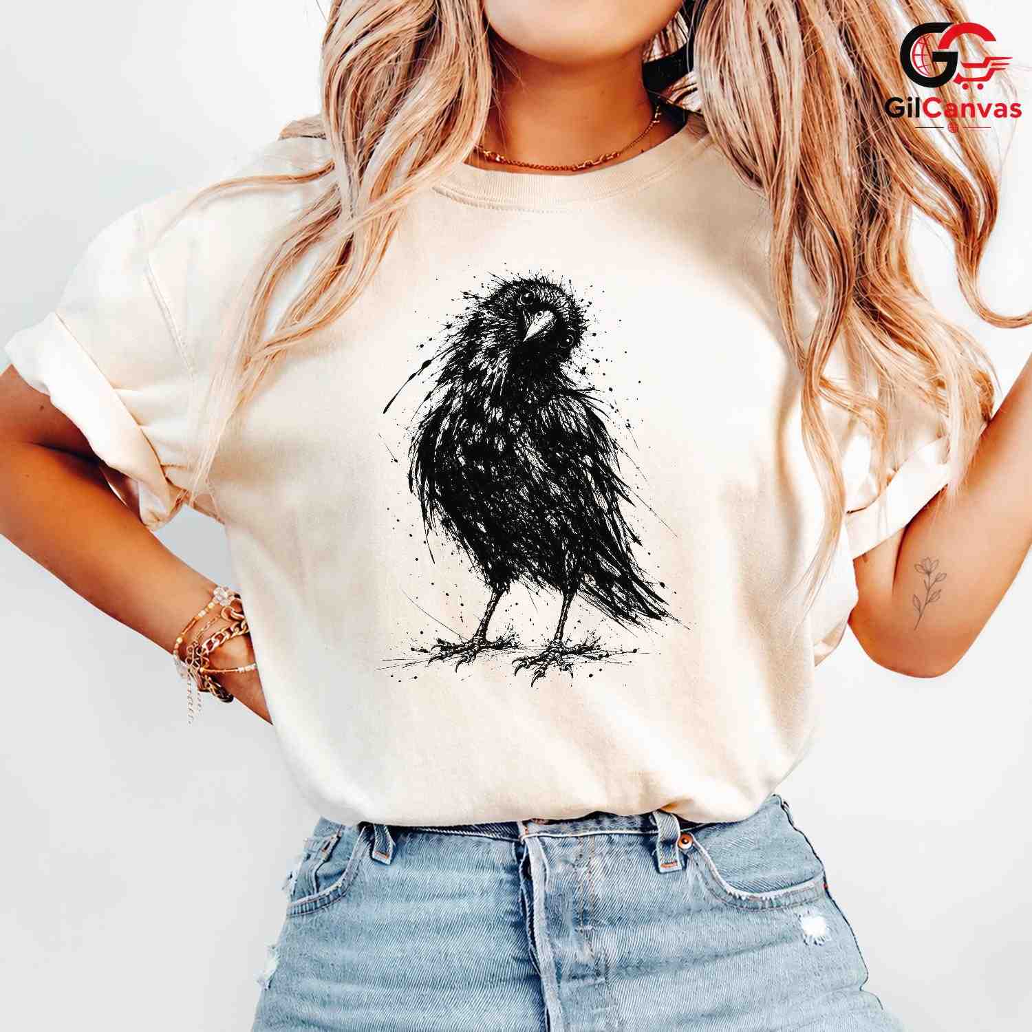 Black Raven Halloween T-Shirt Unisex Spooky Bird Design Graphic Apparel Fun Tee