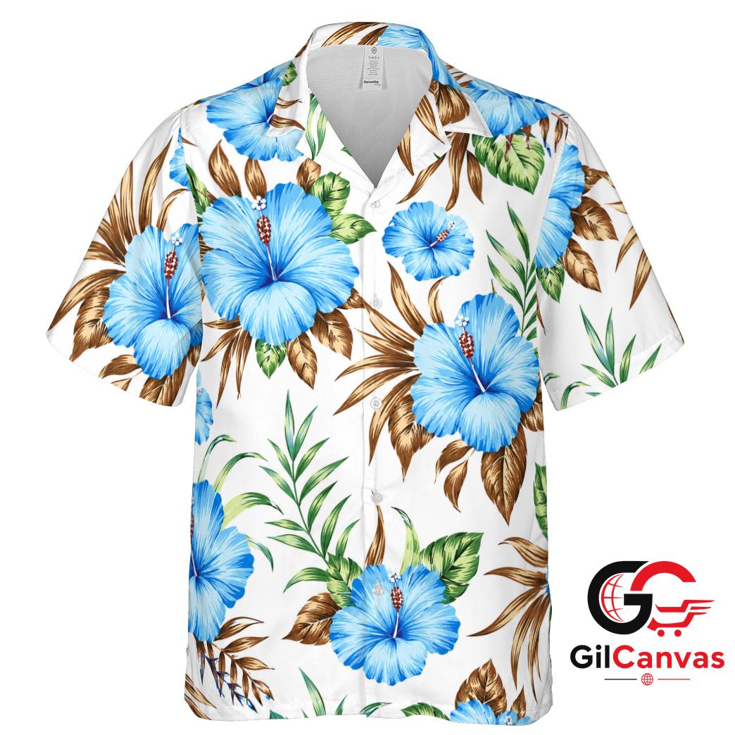 Blue Hibiscus Hawaiian Shirt For Summer Vacations Men Beachwear Apparel