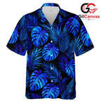 Blue Monstera Palm Leaf Shirt, Vibrant Unisex Resort Wear Summer Vacation
