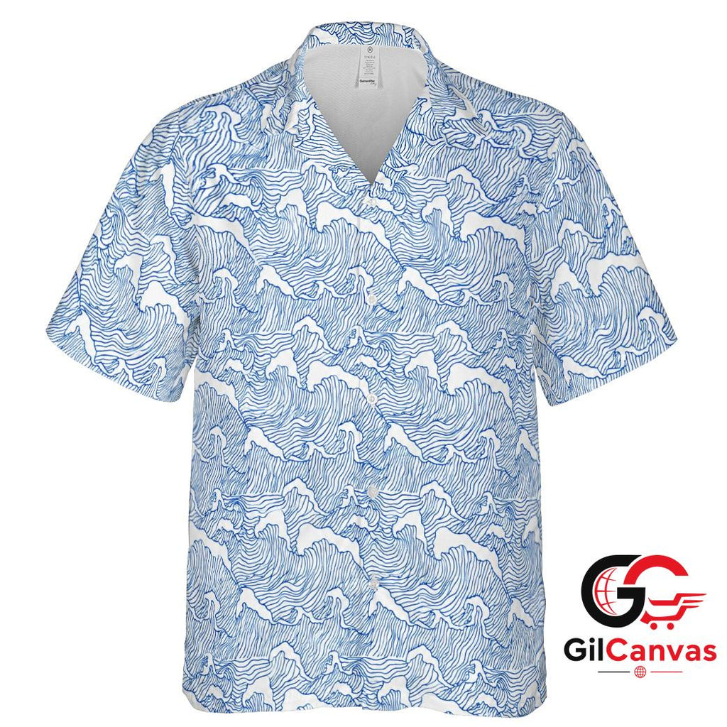 Blue Ocean Wave Hawaiian Shirt For Unisex Summer Beachwear Casual Swimwear Top