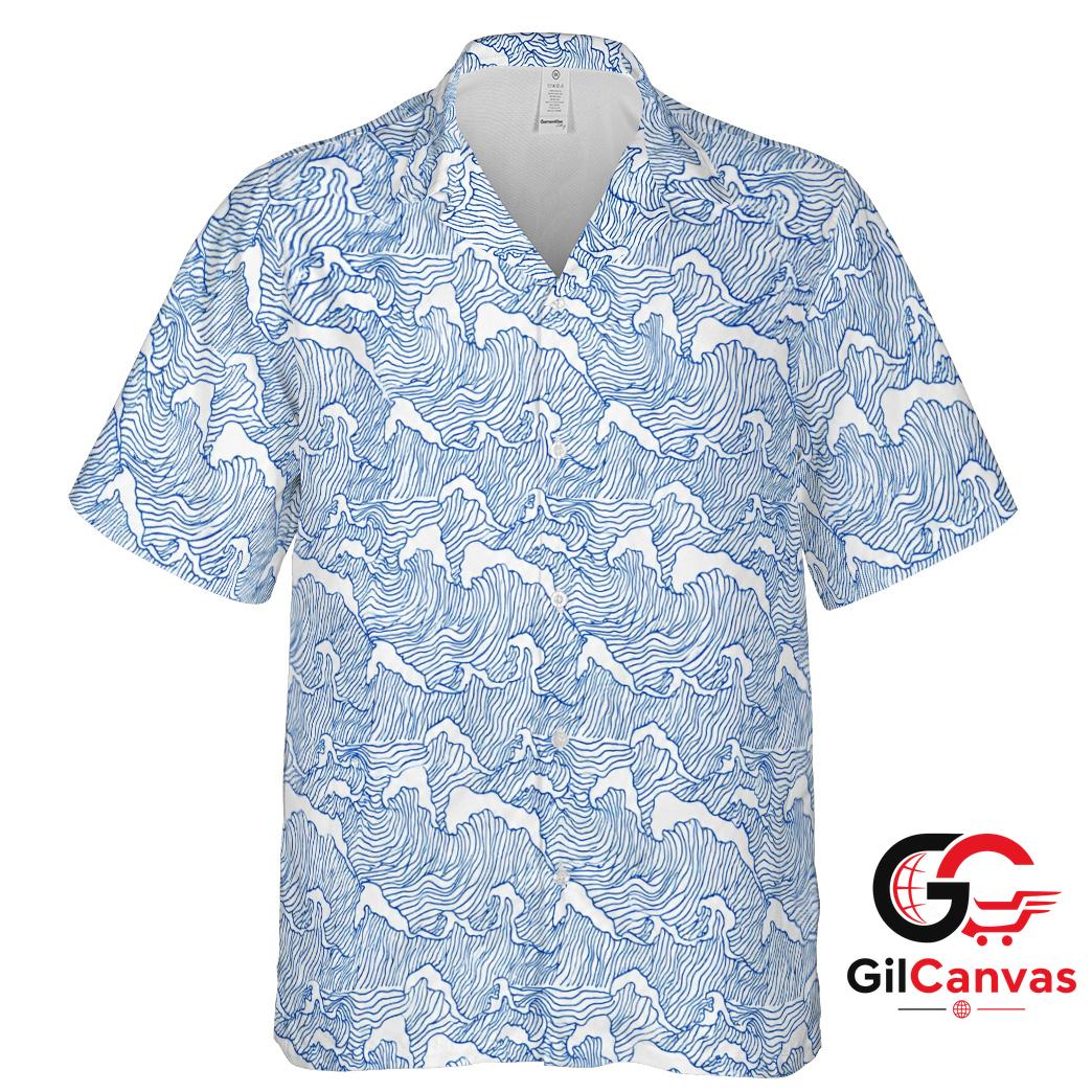 Blue Ocean Wave Hawaiian Shirt For Unisex Summer Beachwear Casual Swimwear Top