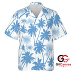 Blue Palm Tree Hawaiian Shirt For Beach Vacation Unisex Summer Casual Outfit