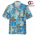 Blue Pattern Beach Shirt Men, Casual Outfit Suitable for Summer Vacation