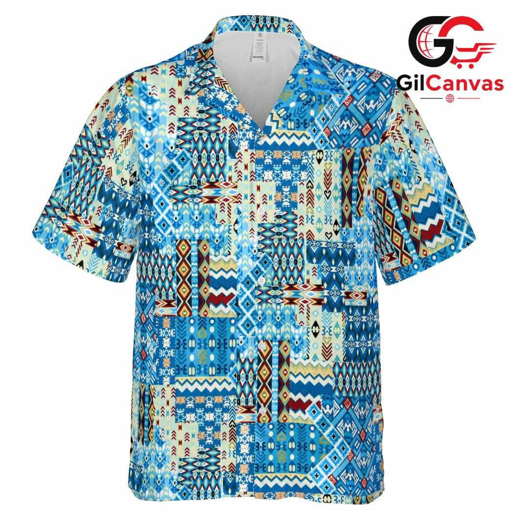 Blue Pattern Beach Shirt Men, Casual Outfit Suitable for Summer Vacation