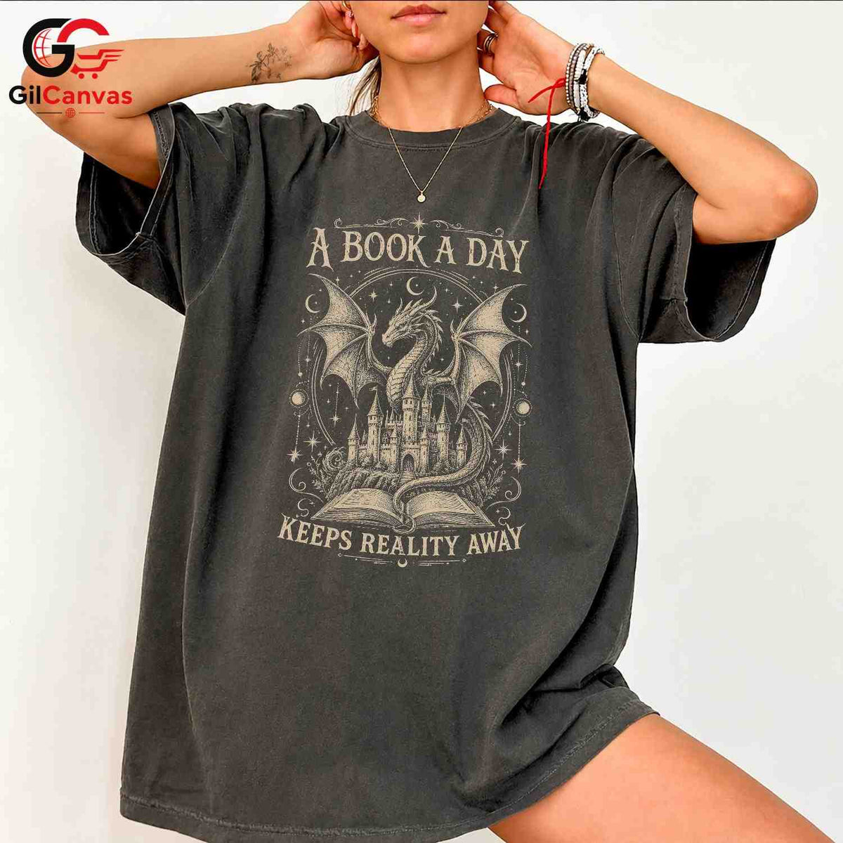 Book A Day Dragon T-Shirt Fantasy Themed Lover Graphic Novelty Unisex Apparel