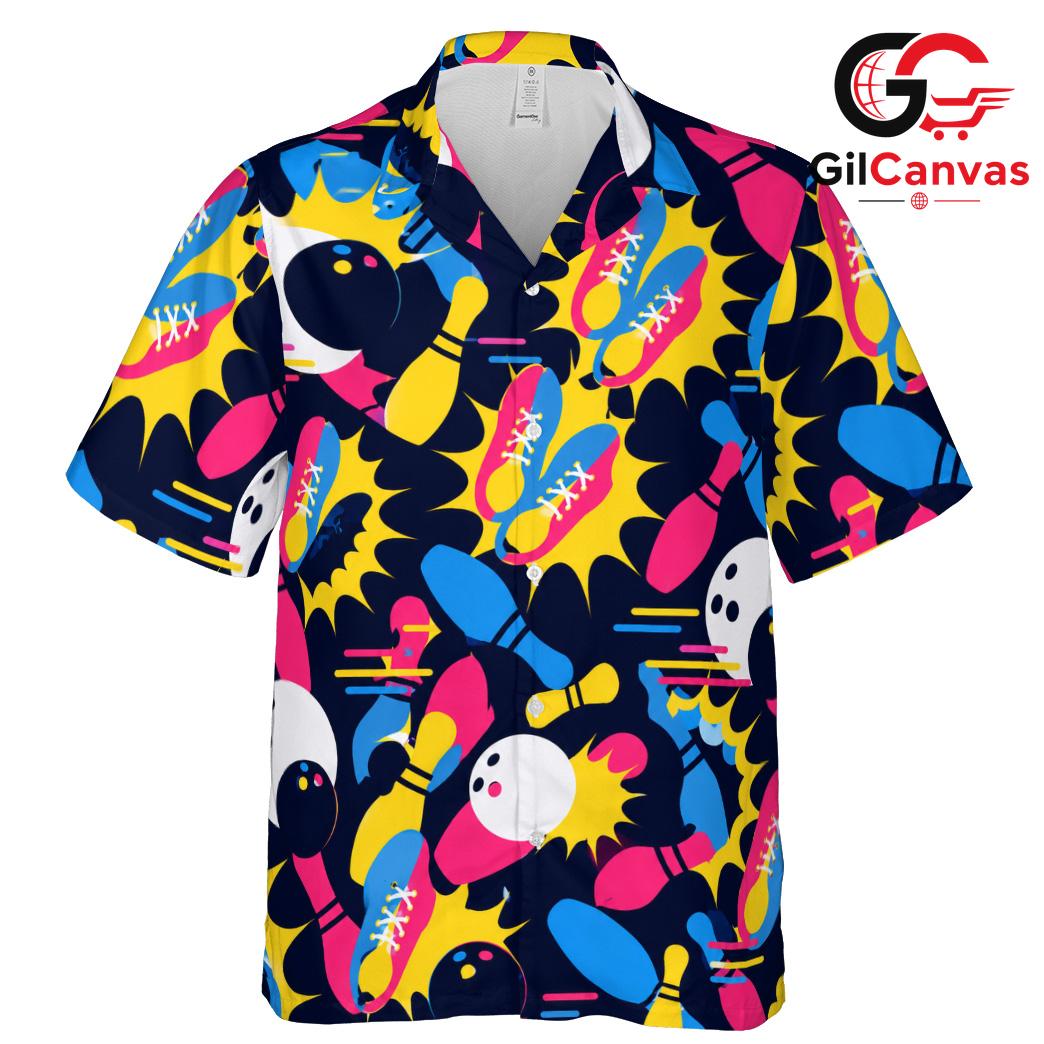 Bowling Ball Hawaiian Shirt, Casual Men Party Vibe Summer Fun Fashion Wear