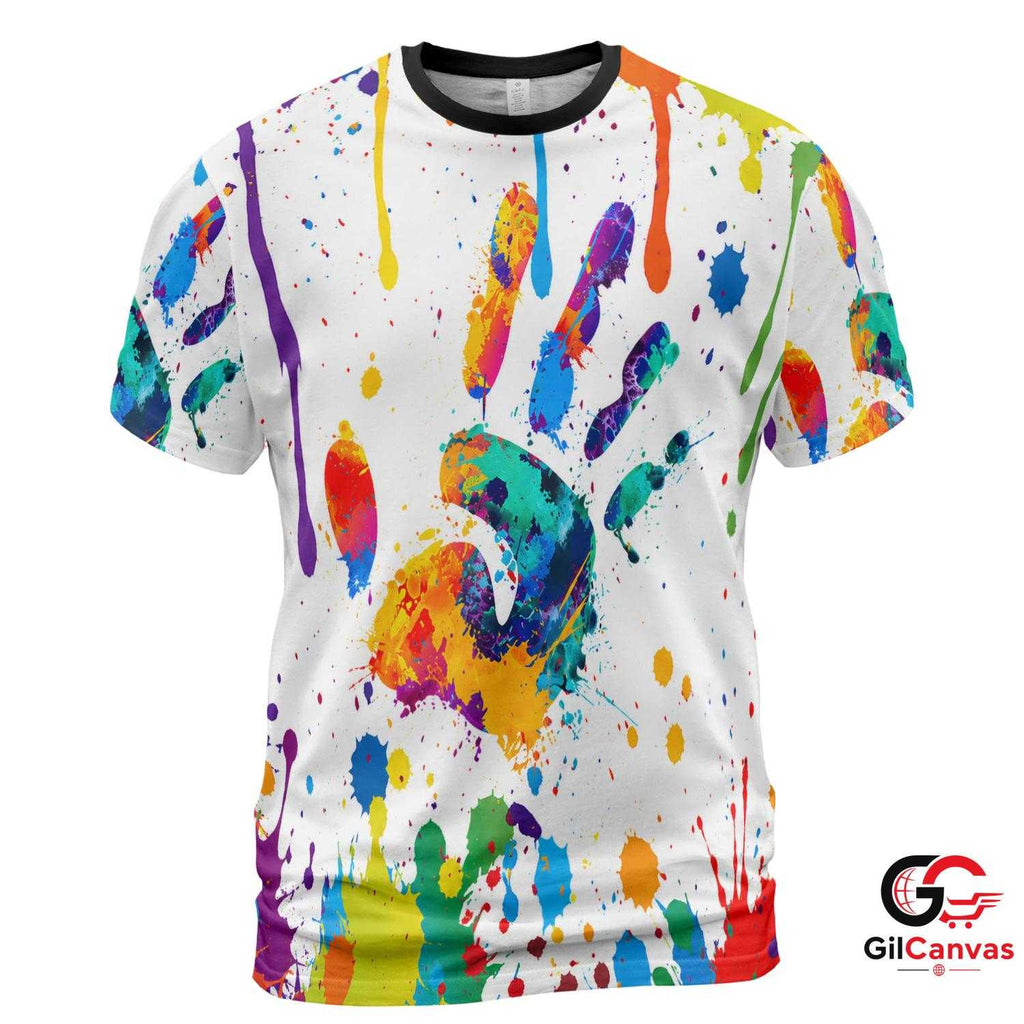 Bright Handprint 3D T-Shirt, Colorful Unisex Wearable Art Graphic Tee Gift