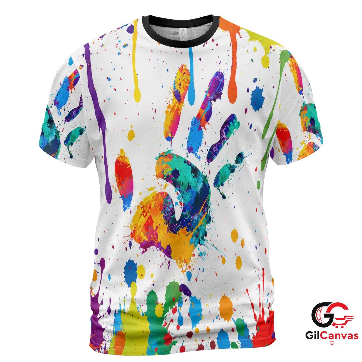 Bright Handprint 3D T-Shirt, Colorful Unisex Wearable Art Graphic Tee Gift