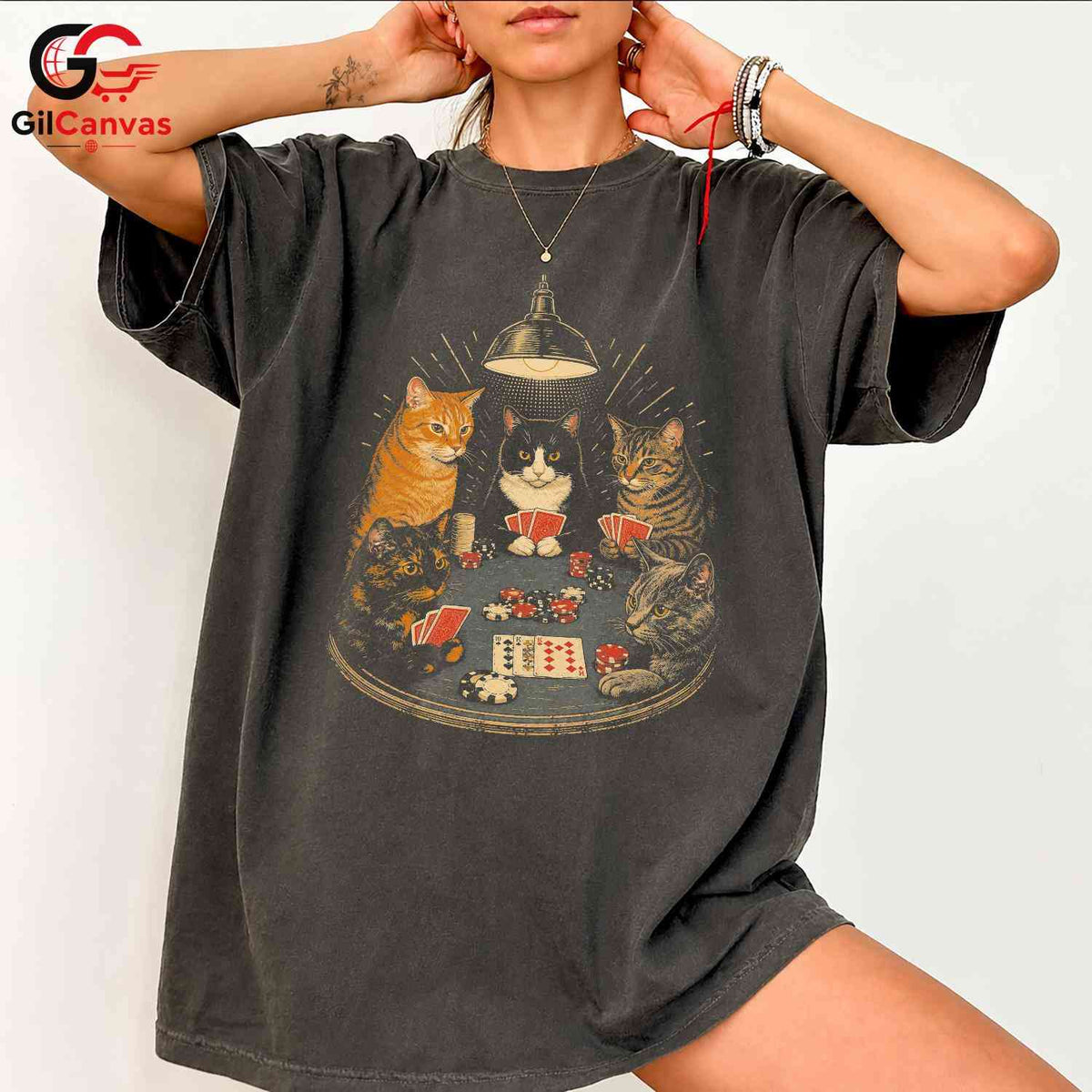 Cats Playing Poker T-Shirt Unisex Humorous Animal Lover Card Graphic Apparel