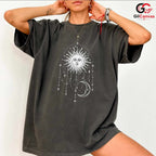 Celestial Sun Moon Stars T-Shirt Bohemian Witchy Art Unisex Graphic Apparel Tee