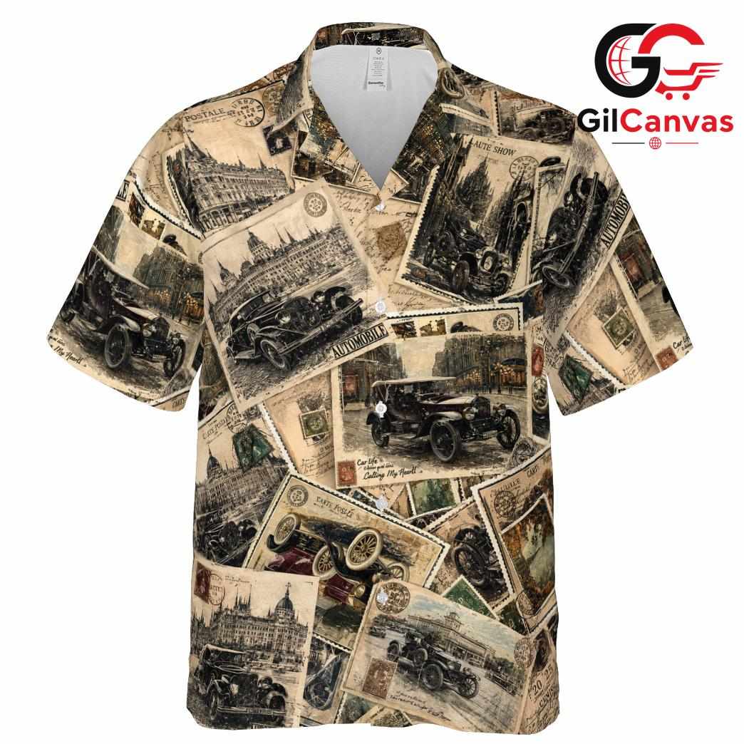 Classic Car Retro Beach Shirt, Unisex Vacation Apparel for Summer Parties