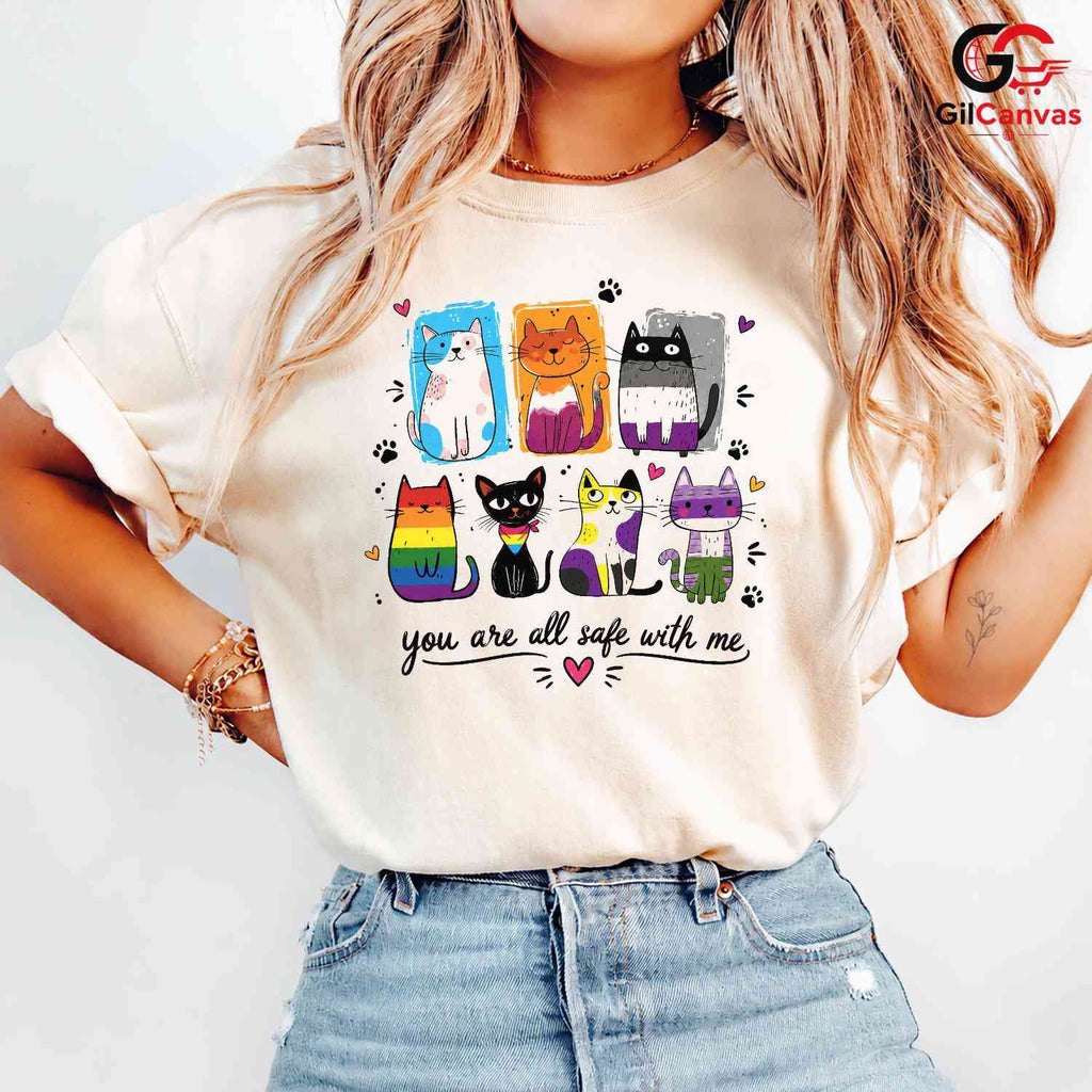 Colorful Cat Awareness T-Shirt Cute Feline Lover Gift Unisex Graphic Apparel