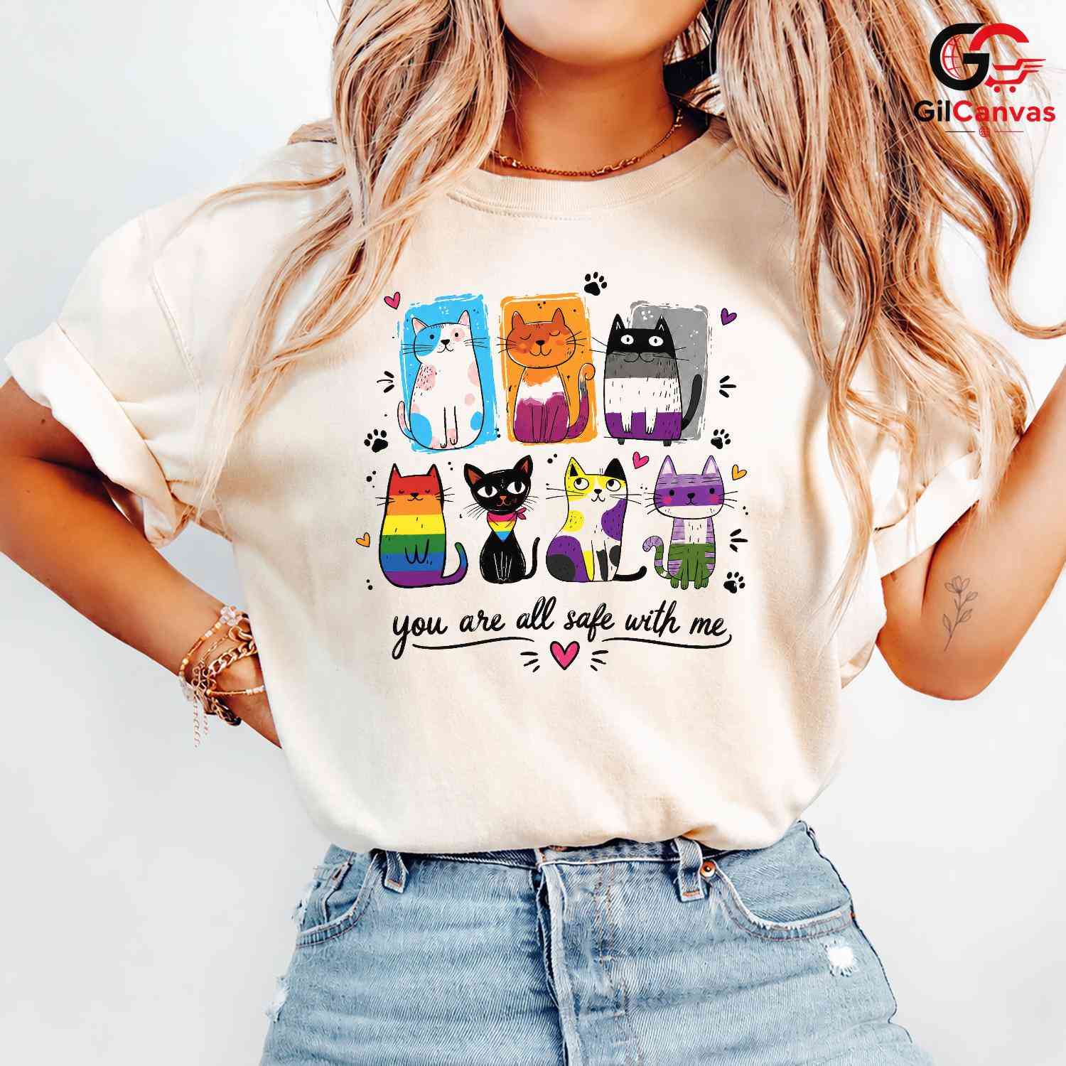 Colorful Cat Awareness T-Shirt Cute Feline Lover Gift Unisex Graphic Apparel