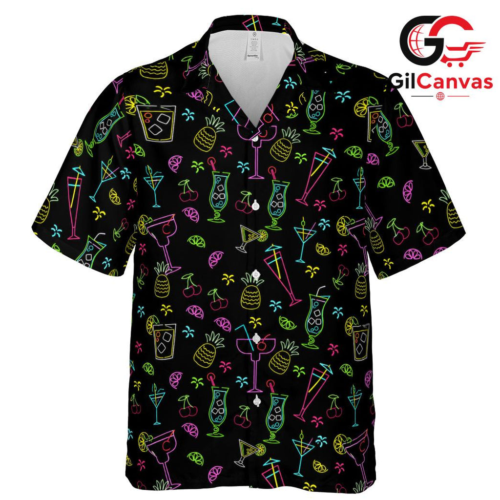 Colorful Cocktail Hawaiian Shirt, Casual Unisex Wear For Summer Beach Parties