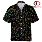 Colorful Cocktail Hawaiian Shirt, Casual Unisex Wear For Summer Beach Parties