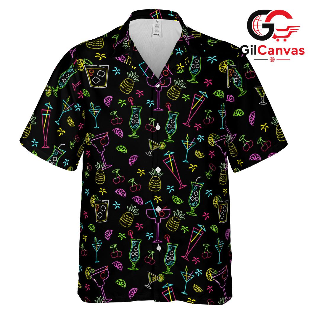 Colorful Cocktail Hawaiian Shirt, Casual Unisex Wear For Summer Beach Parties