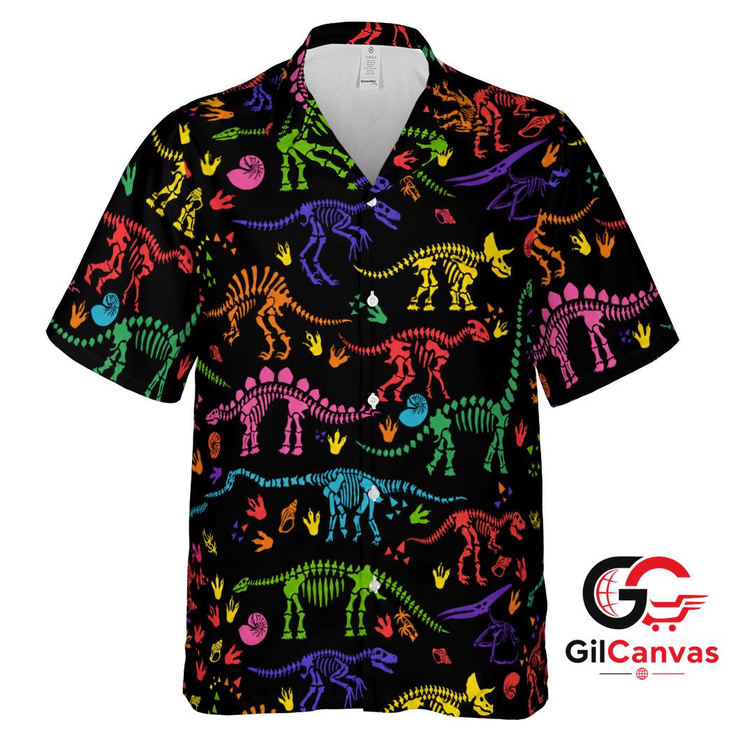 Colorful Dino Hawaiian Shirt For Summer Fun Perfect Kids Trendy Apparel