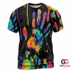 Colorful Handprint 3D T-Shirt, Vibrant Unisex Art Festival Graphic Tee Gift